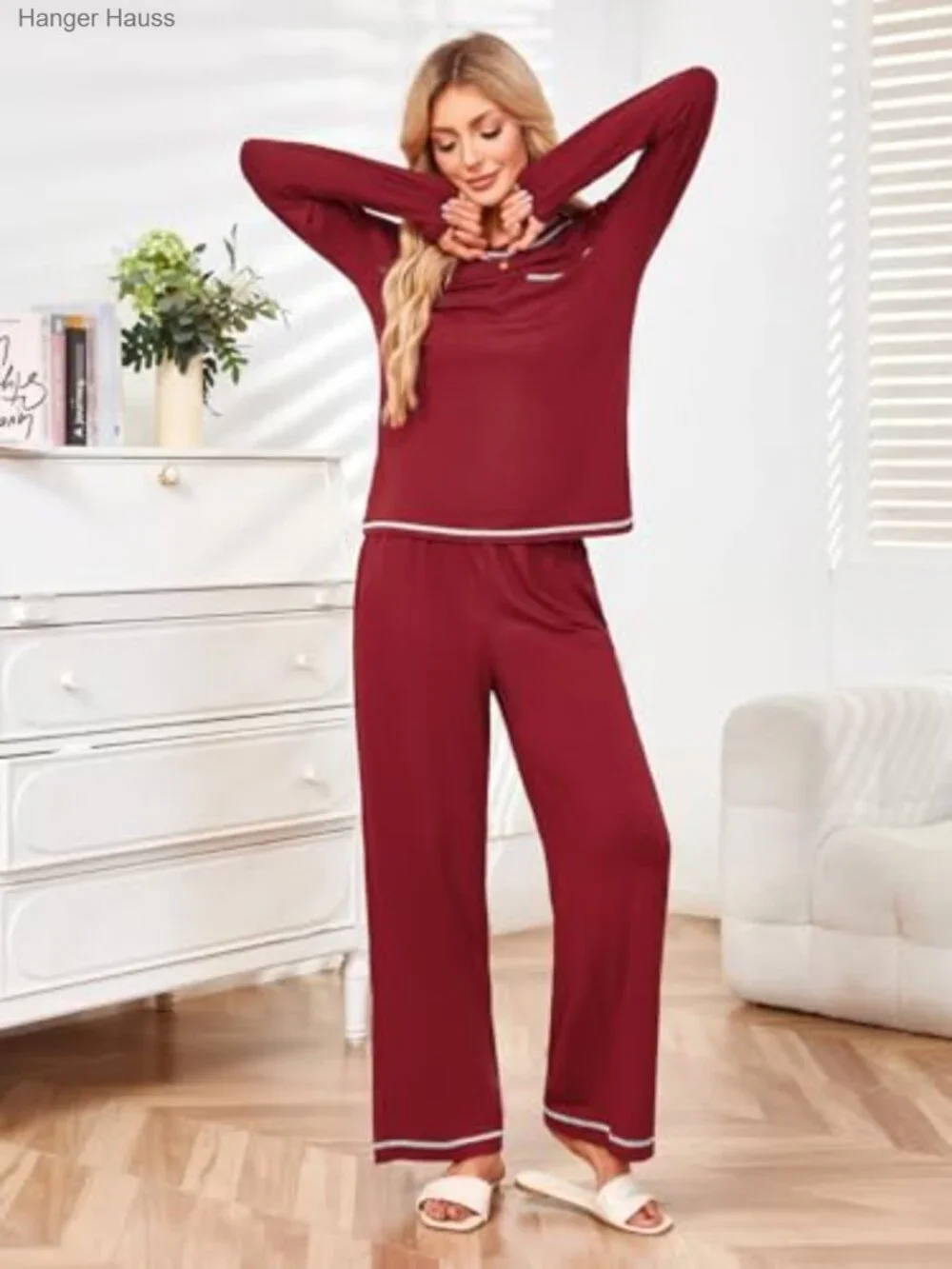Women's Lounge Set 2 Piece Pajamas Long Sleeve Crewneck with Pockets